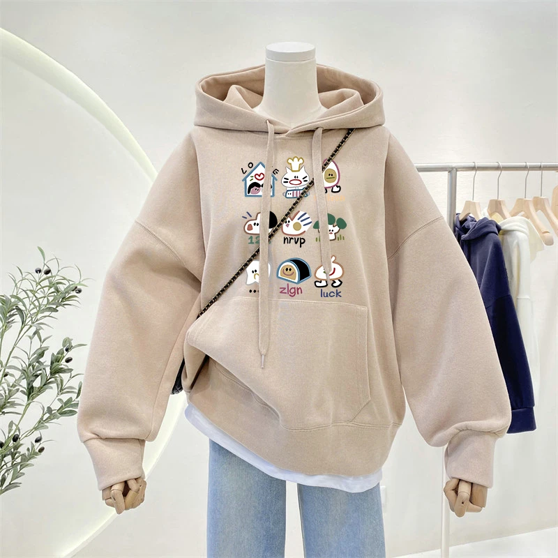 美式复古宽松胖mm秋冬加绒连帽卫衣女设计感小众慵懒风显瘦外套潮