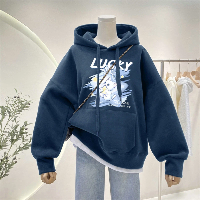 宽松oversize大码胖mm加绒加厚连帽卫衣女休闲百搭显瘦外套上衣服