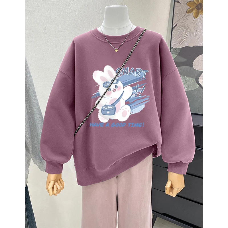 胖mm圆领卫衣女秋冬加绒加厚oversize大码宽松显瘦无帽外套上衣服