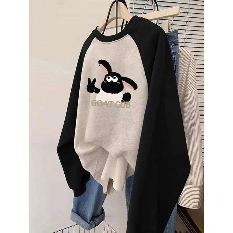 胖mm插肩圆领卫衣女2023秋季新款美式大码宽松oversize长袖上衣