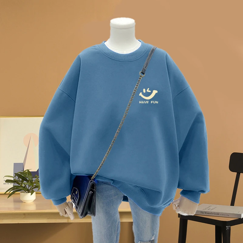 美式复古宽松大码加绒加厚圆领卫衣女oversize设计感小众外套上衣