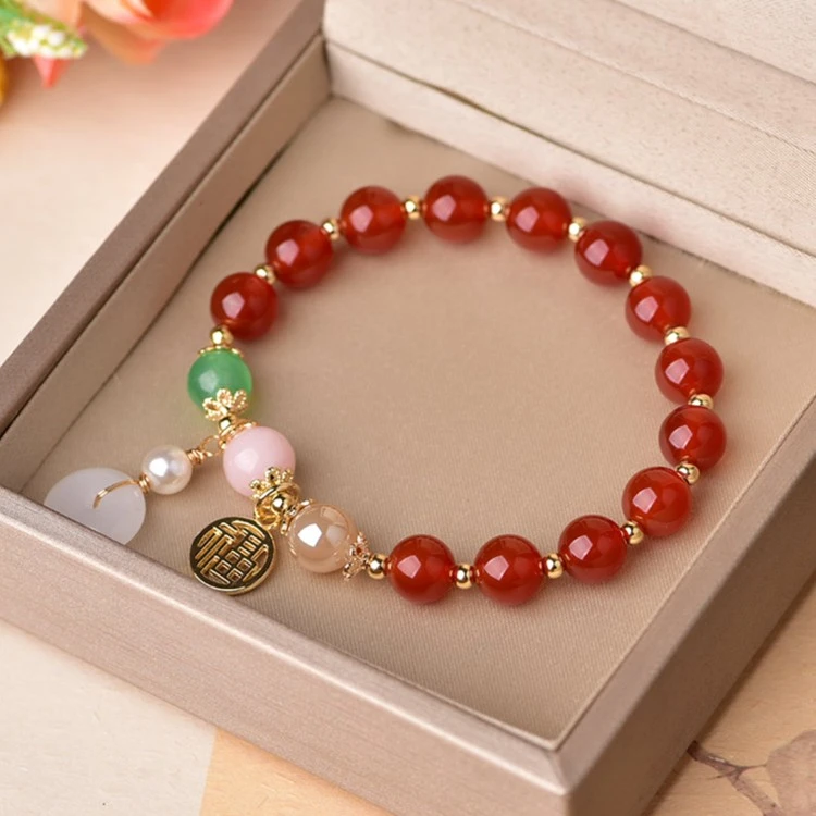 平安扣红玛瑙手链女轻奢小众佛珠玉髓手串龙年本命年复古级感高