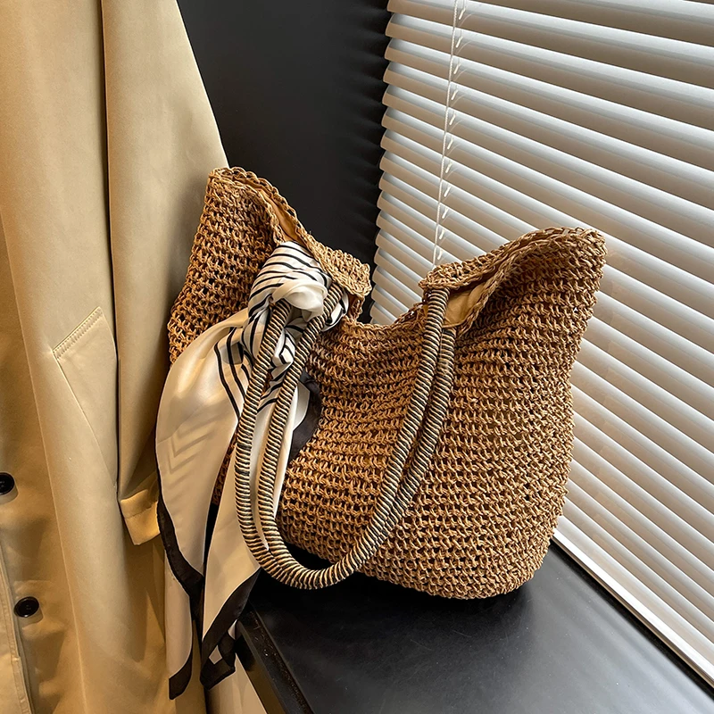 休闲大容量草编包包女2025新款夏天流行百搭单肩包通勤草编托特包