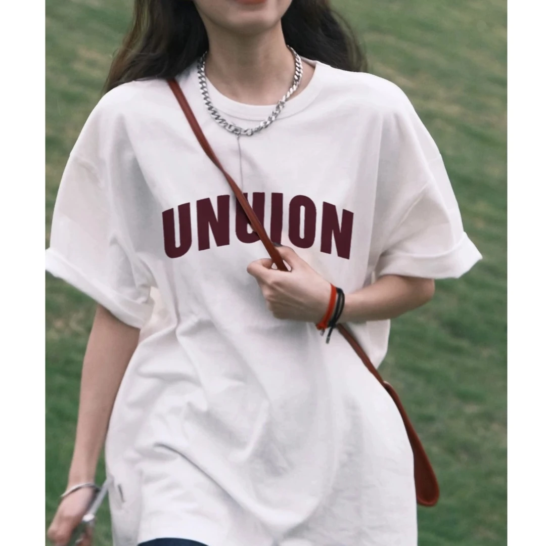 白色纯棉短袖t恤女夏2025美式复古休闲高端大气上档次女装潮牌女