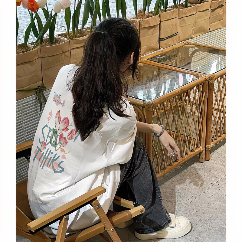 美系潮流字母短袖T恤潮ins夏季宽松情侣潮牌oversize上衣学生印花