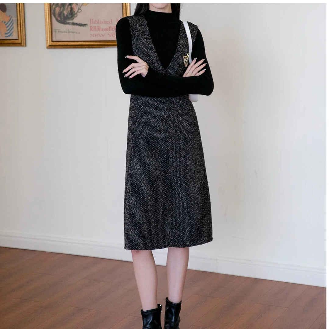 2023秋冬新款时尚百搭显瘦气质优雅轻奢收腰洋气两件套裙7167