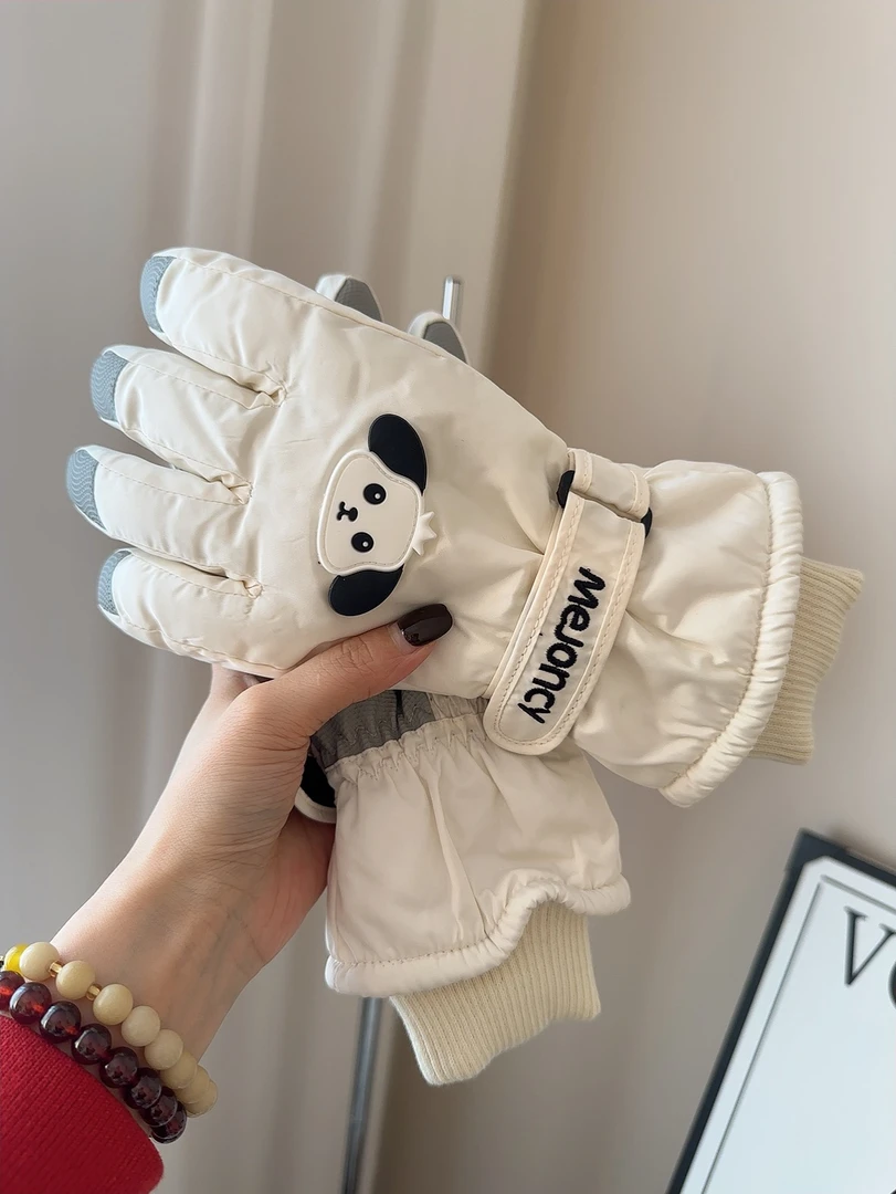 可爱小狗滑雪可触屏骑行五指手套女冬季加绒加厚保暖骑车2024新款
