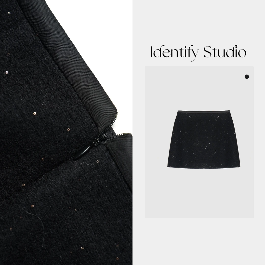 IDENTIFY香香“细闪黑短裙”气质半身裙时尚气质短裙子24AW