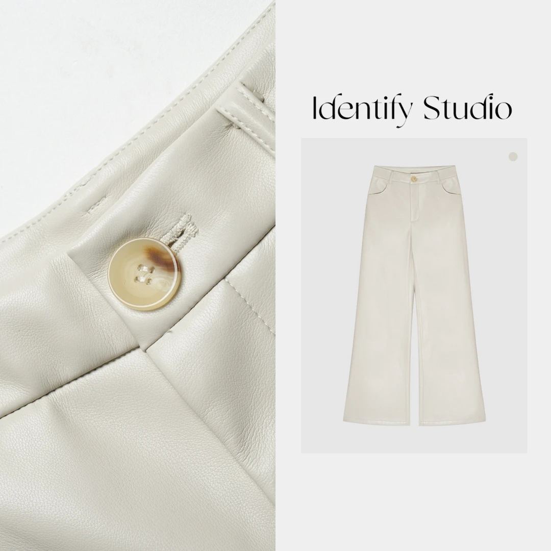 IDENTIFY香香“经典直筒皮裤”休闲裤时尚长裤子24AW