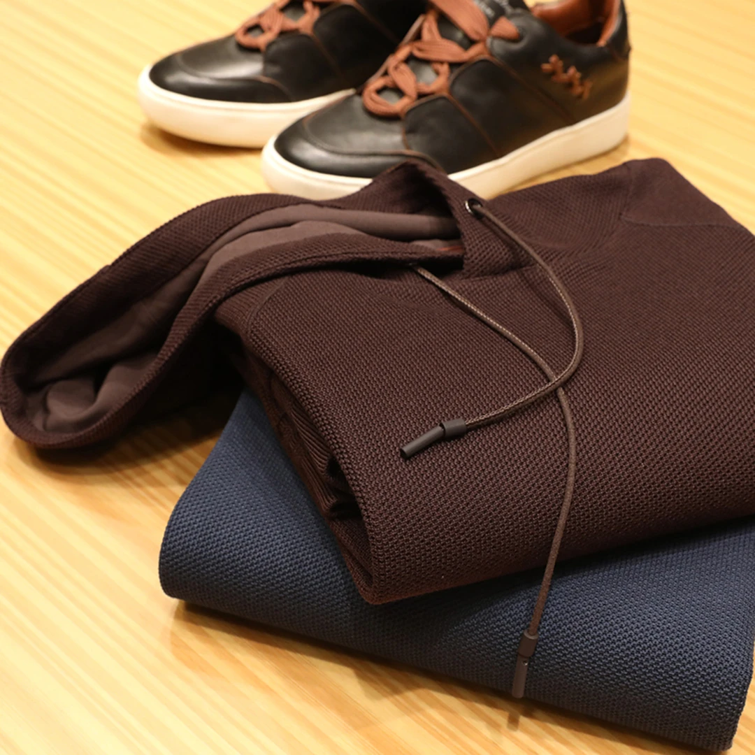 【230707002】经典意奢 时髦帅气男士桑蚕丝羊毛休闲连帽套头卫衣