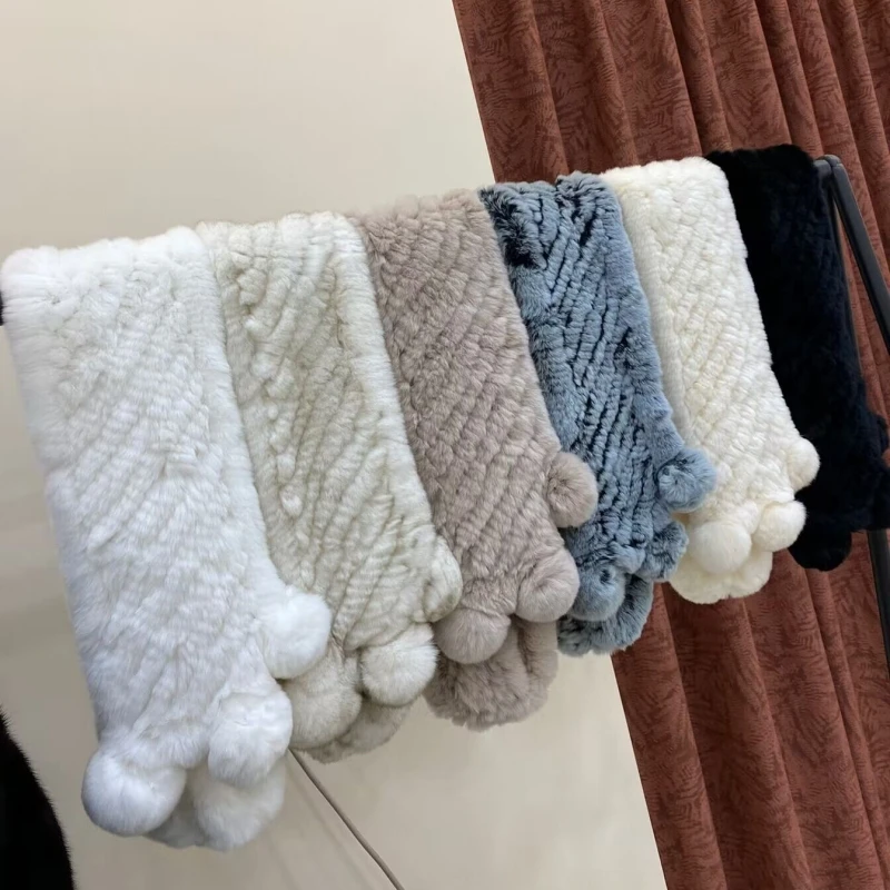 獭兔帽围巾女冬季双面编织加厚保暖毛茸茸兔毛围脖韩版球球ins潮