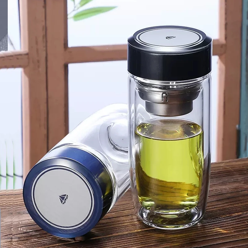 高档玻璃杯双层隔热杯子男士车载茶叶水杯家用加厚防烫茶杯