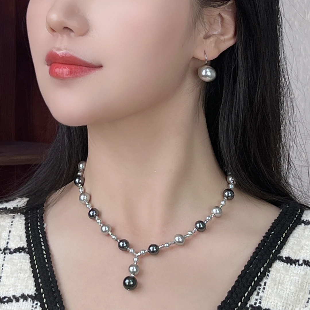 铜项链 小众灰色仙女拼接可调节 时尚百搭手工黑色复古灰月光编织