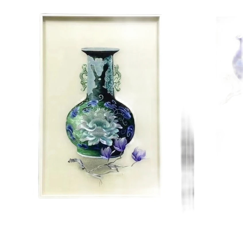 精品手工苏绣三联画中式框子桑蚕丝手绣客厅商场