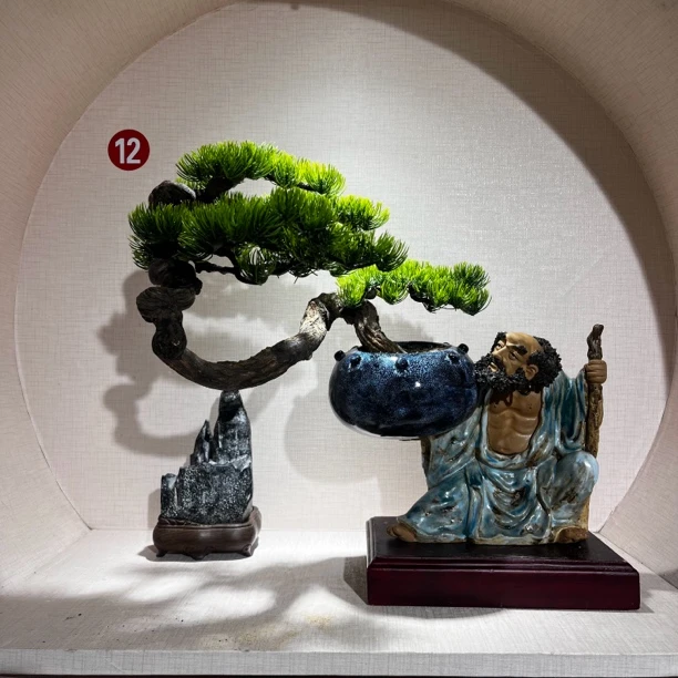 达摩松 仿真艺术手工插花盆景会所茶空间居家