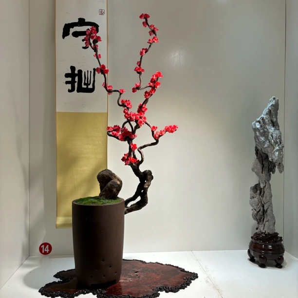 老桩梅花  仿真艺术手工插花盆景 会所 茶空间 玄关 书房 办公司