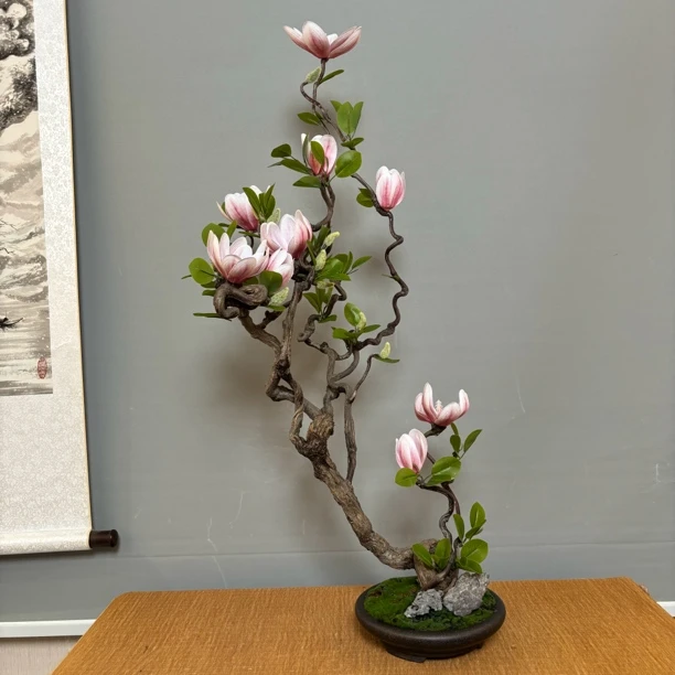 雅致玉兰花 手工仿真艺术盆景会所茶空间居家