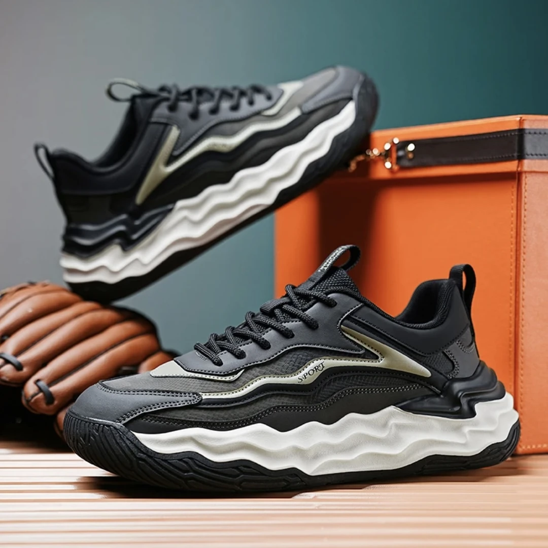 秋冬新款 男士时尚休闲百搭 皮面防水 轻便透气跑步厚底潮流男鞋