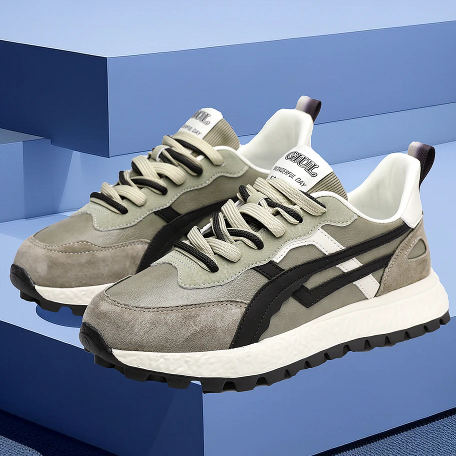 春季新款！皮面单里男士时尚百搭透气软底跑步阿甘潮鞋370(送赠品)