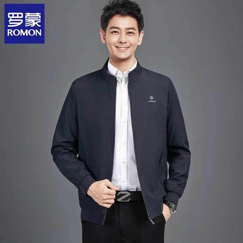 Romon/罗蒙商务休闲外套男士春秋季立领行政夹克宽松舒适上衣茄克