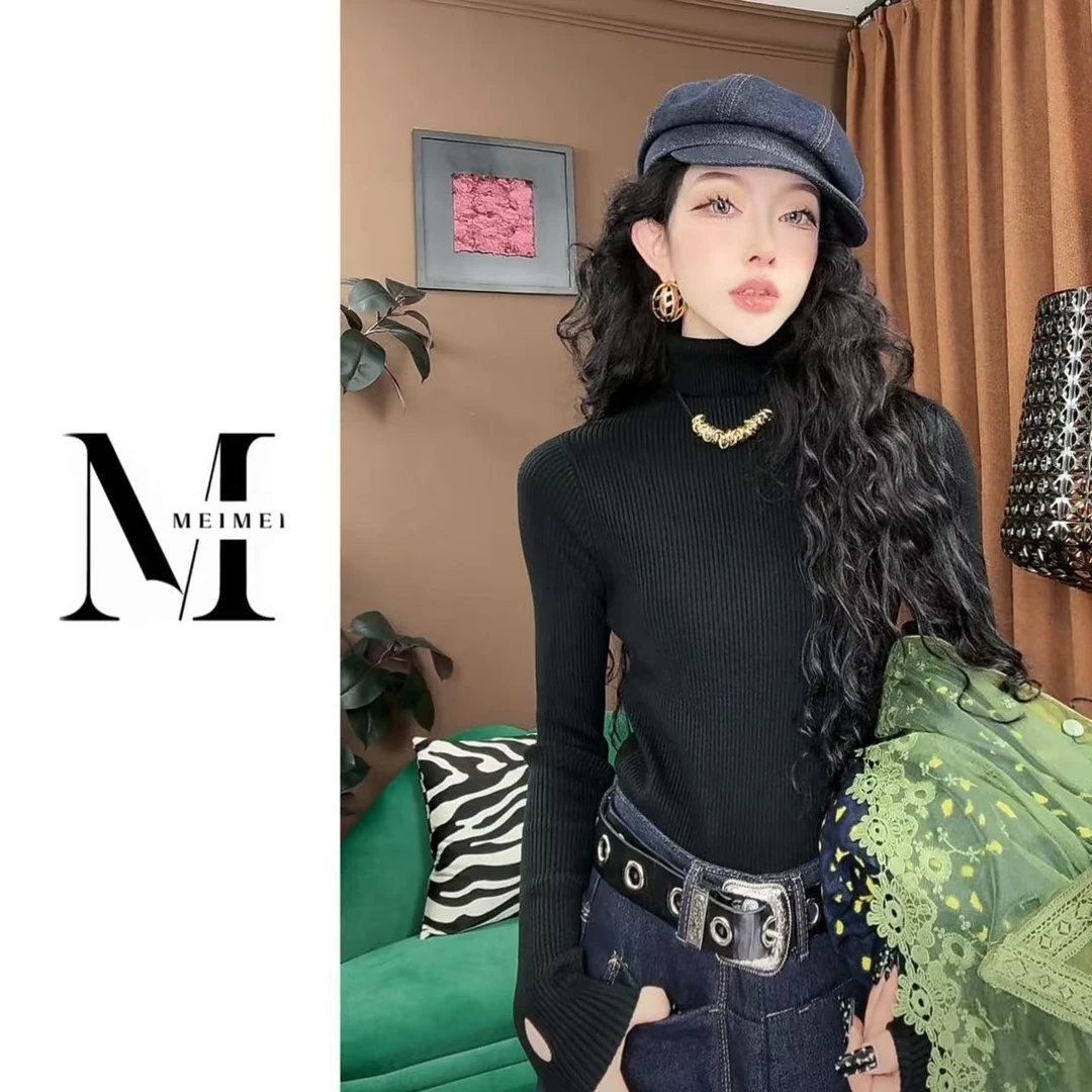 细螺纹修身显瘦长袖针织时尚百搭打底上衣9808