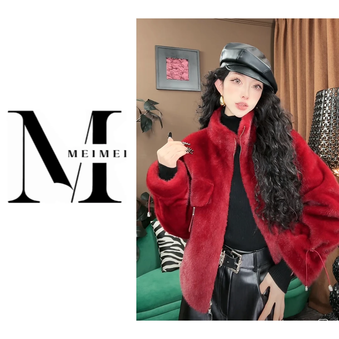 红色高领冬季加厚外套