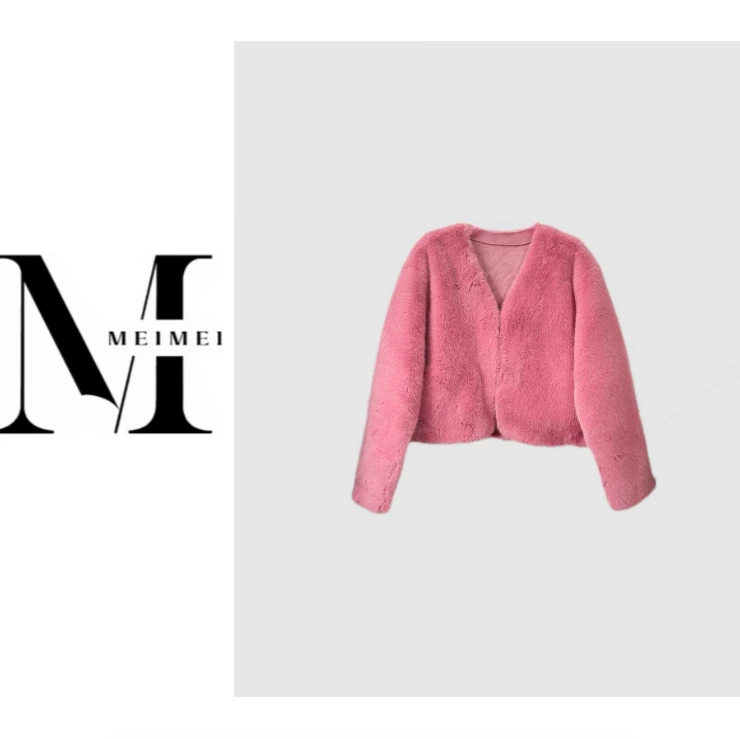 托卡时尚V领暗扣皮毛一体毛毛外套