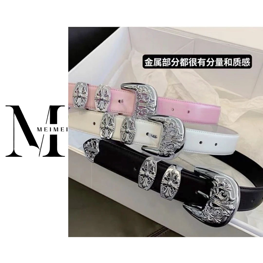 美美私服定制·粉白黑三色腰带女款时尚百搭带钻质感镶钻P690