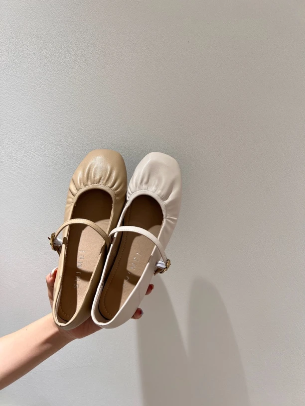 法式简约单鞋女褶皱平底玛丽珍鞋温柔舒服不累脚的鞋子超软晚晚鞋