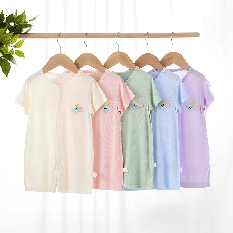 莫代尔短袖婴儿连体衣新生儿哈衣爬服夏季薄款半袖宝宝衣服凉爽