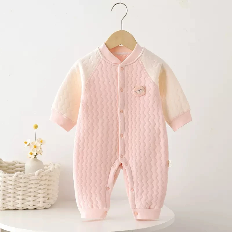 春秋冬婴儿连体保暖夹棉加厚男女宝宝衣服新生儿哈衣爬服周岁打底