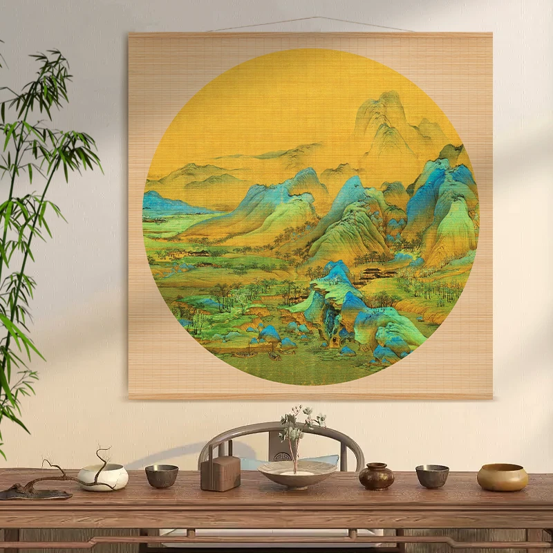 【只此青绿】高档手工竹编寓意好山水办公室茶室书房挂画装饰画楠竹