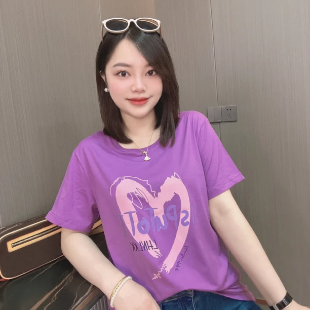 御妍婷2366爱心短袖显瘦正肩圆领T恤百搭套头上衣