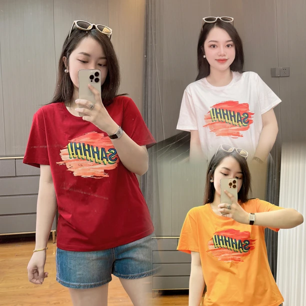 御妍婷SAH涂鸦短袖显瘦正肩圆领T恤女夏季透气时尚弹力上衣