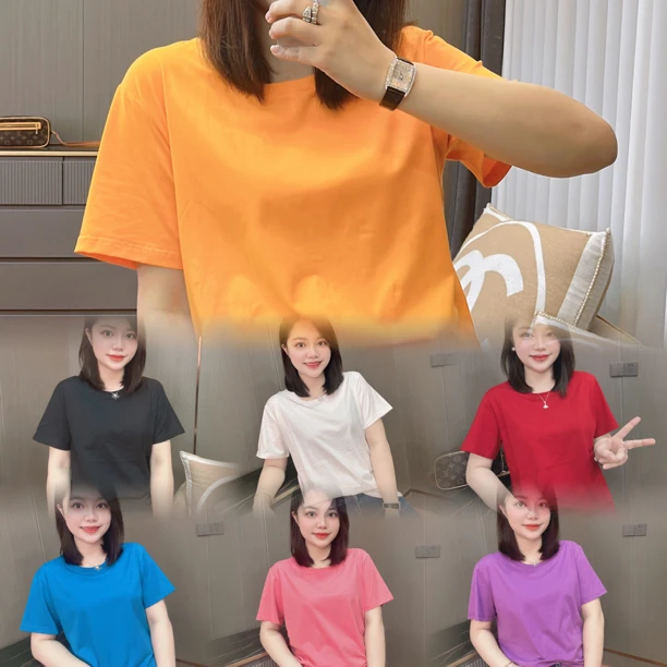 御妍婷纯色净版T恤显瘦正肩圆领短袖简约光版短袖百搭打底衫上衣