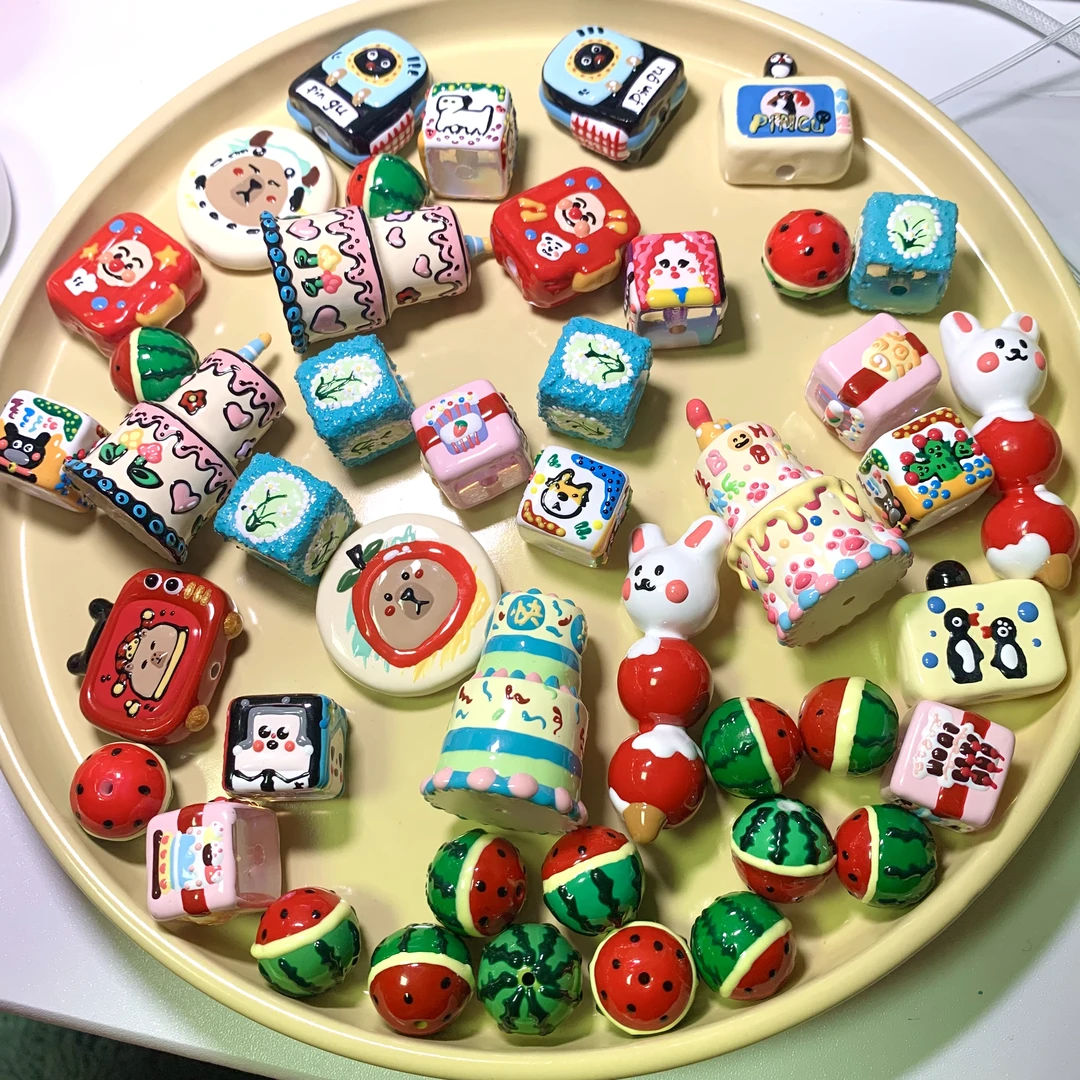 【A01-04曲奇猫】新款手工DIY 手绘珠 新款式  高品质 高回购