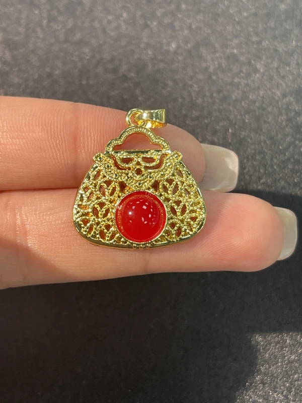 九福晶典 玉龙冰川血龙玉包包吊坠  XLF3002