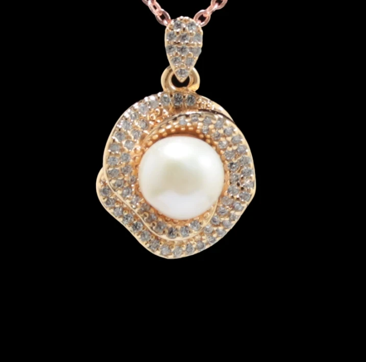 九福晶典 赛澳白仙女珠淡水珍珠花边吊坠 WTF06007