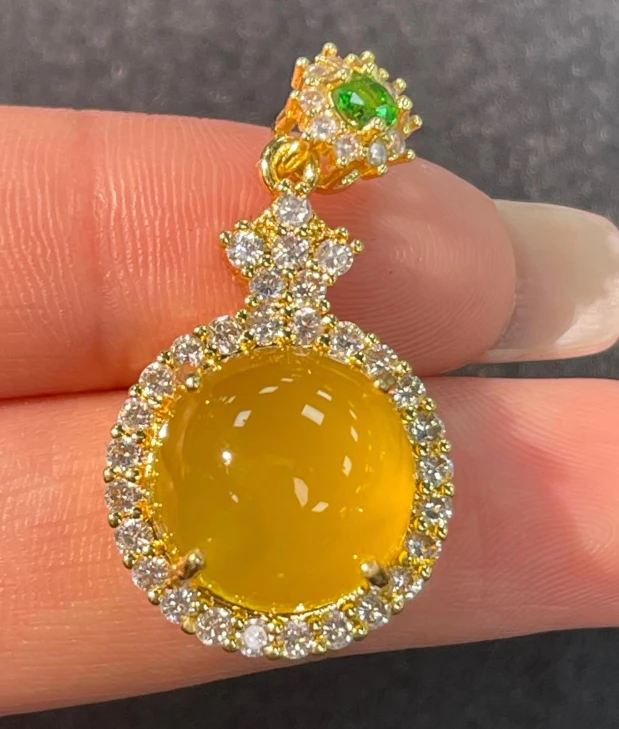 高冰缅黄大蛋面吊坠KKZB2005