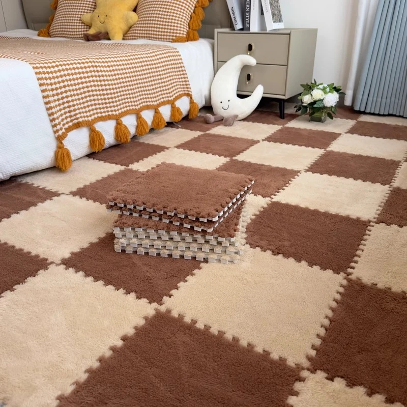 网红卧室垫客厅方块家用茶几垫床边轻奢毛绒拼接地毯阳台飘窗垫