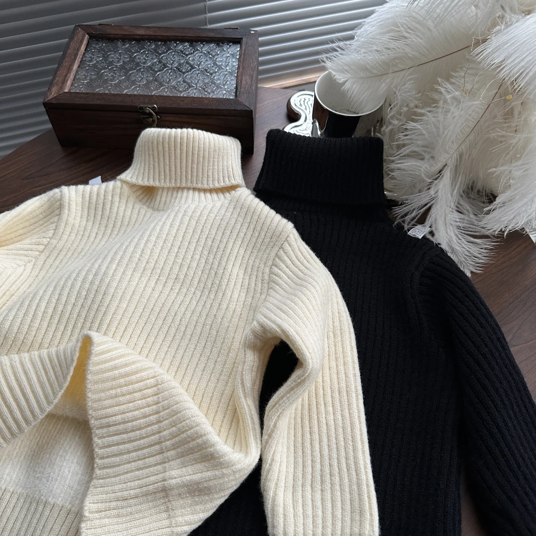 女童毛衣加绒加厚冬季新款女孩洋气百搭针织打底衫