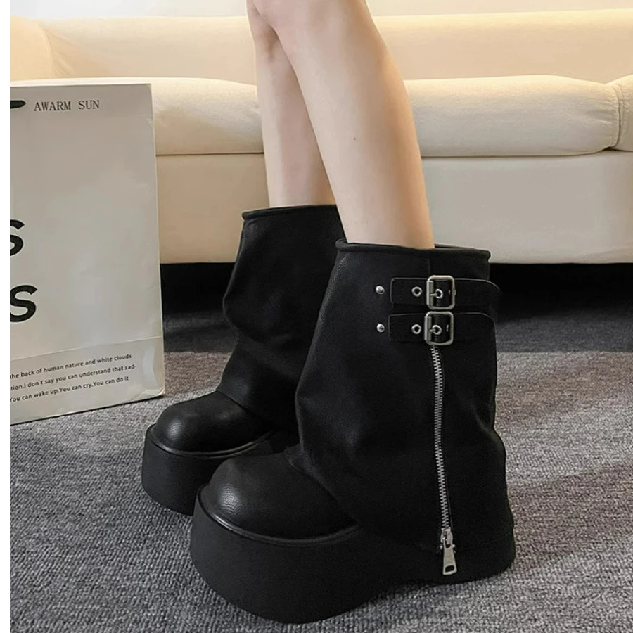 短靴女百搭秋季新款爆火增高厚底韩系瘦瘦靴小个子配裙子裤管靴潮