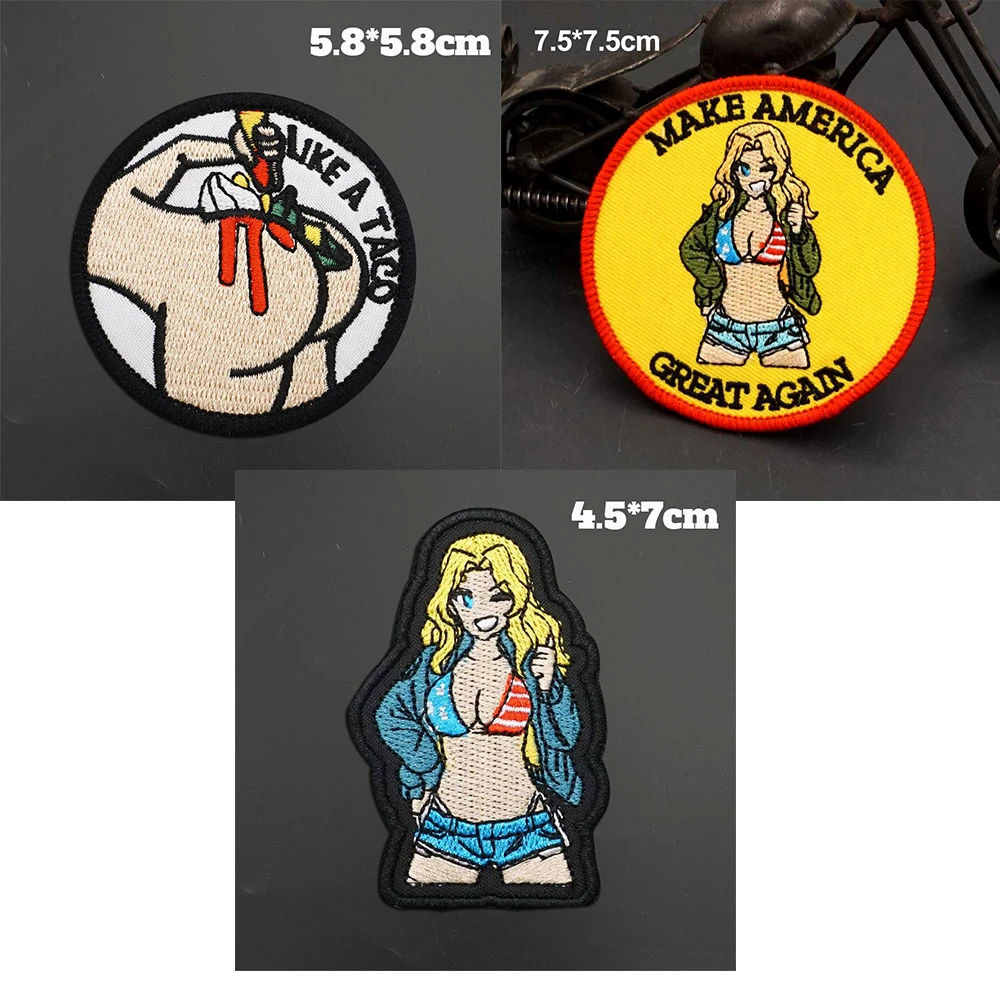 性感女孩 安全气囊 卡通布贴 刺绣魔术贴布贴 AB