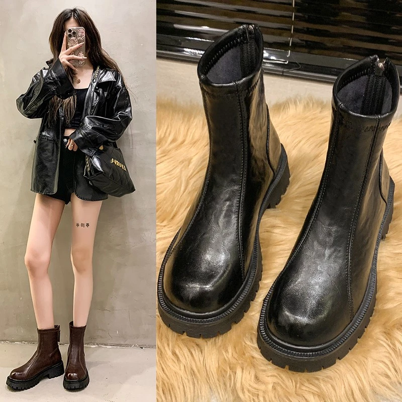 厚底炸街小短靴女2024新款夏秋季英伦风马丁靴切尔西弹力瘦瘦靴子