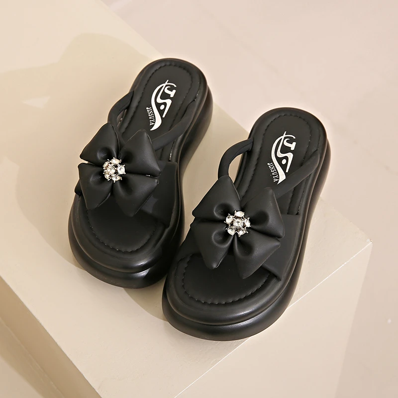 网红蝴蝶结高跟拖鞋女夏外穿2024新款外穿时尚超火厚底女士凉拖鞋
