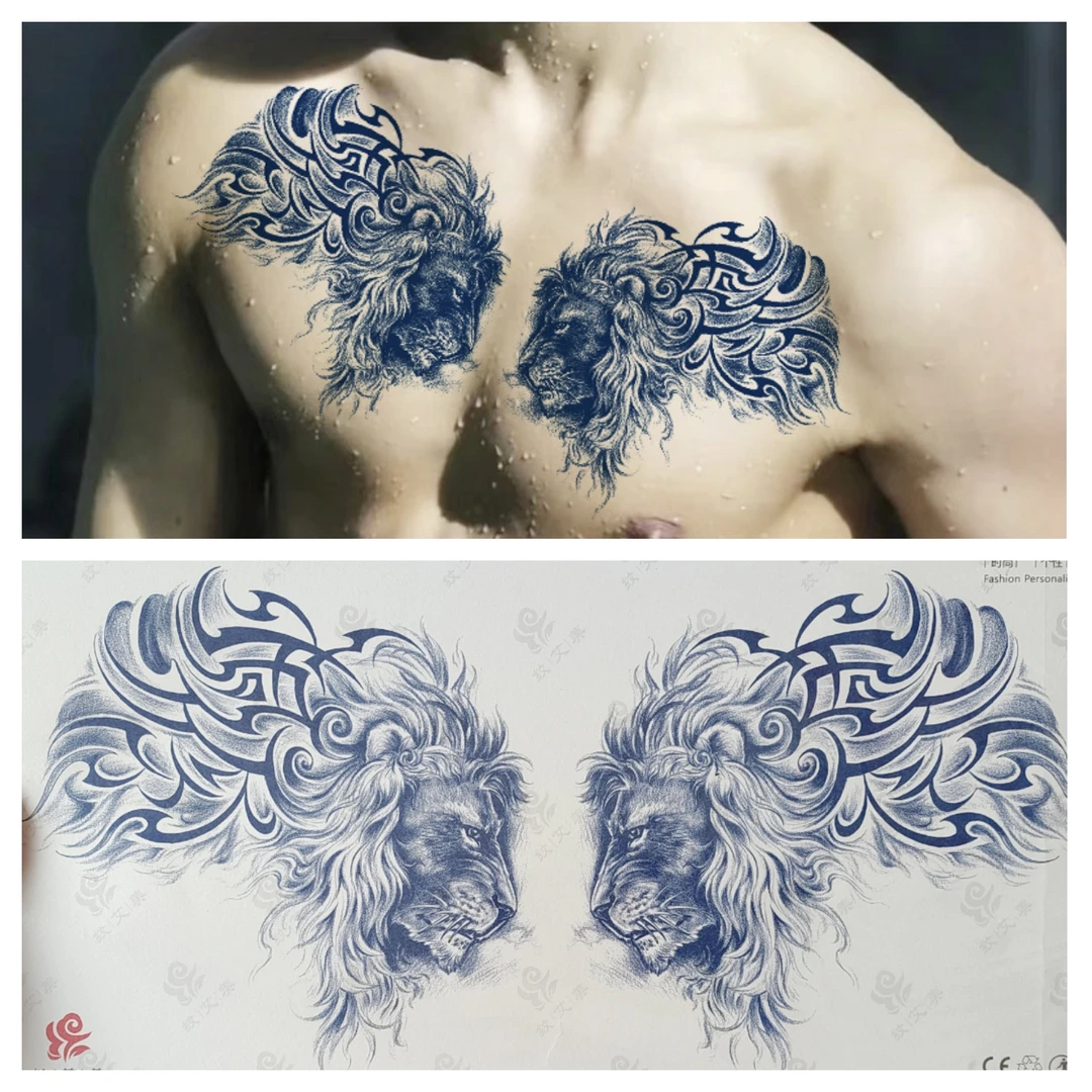 花胸狮子纹身贴纸，贴胸肌，腹部都行，拍一送一防水防磨不反光