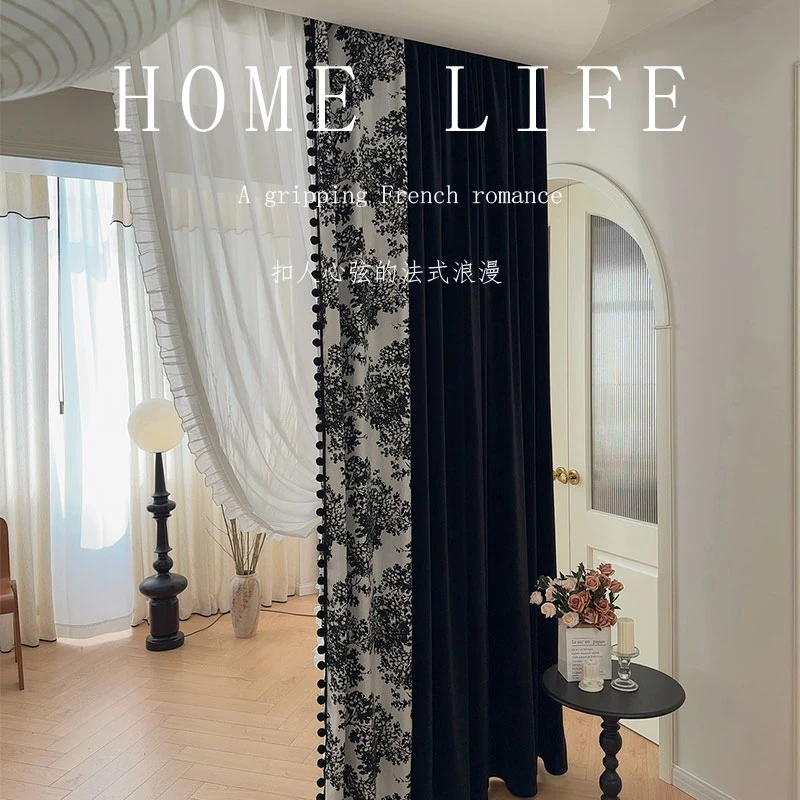 杨梅树拼加厚遮光隔热避光雪尼尔窗帘庄园适用于卧室客厅美式