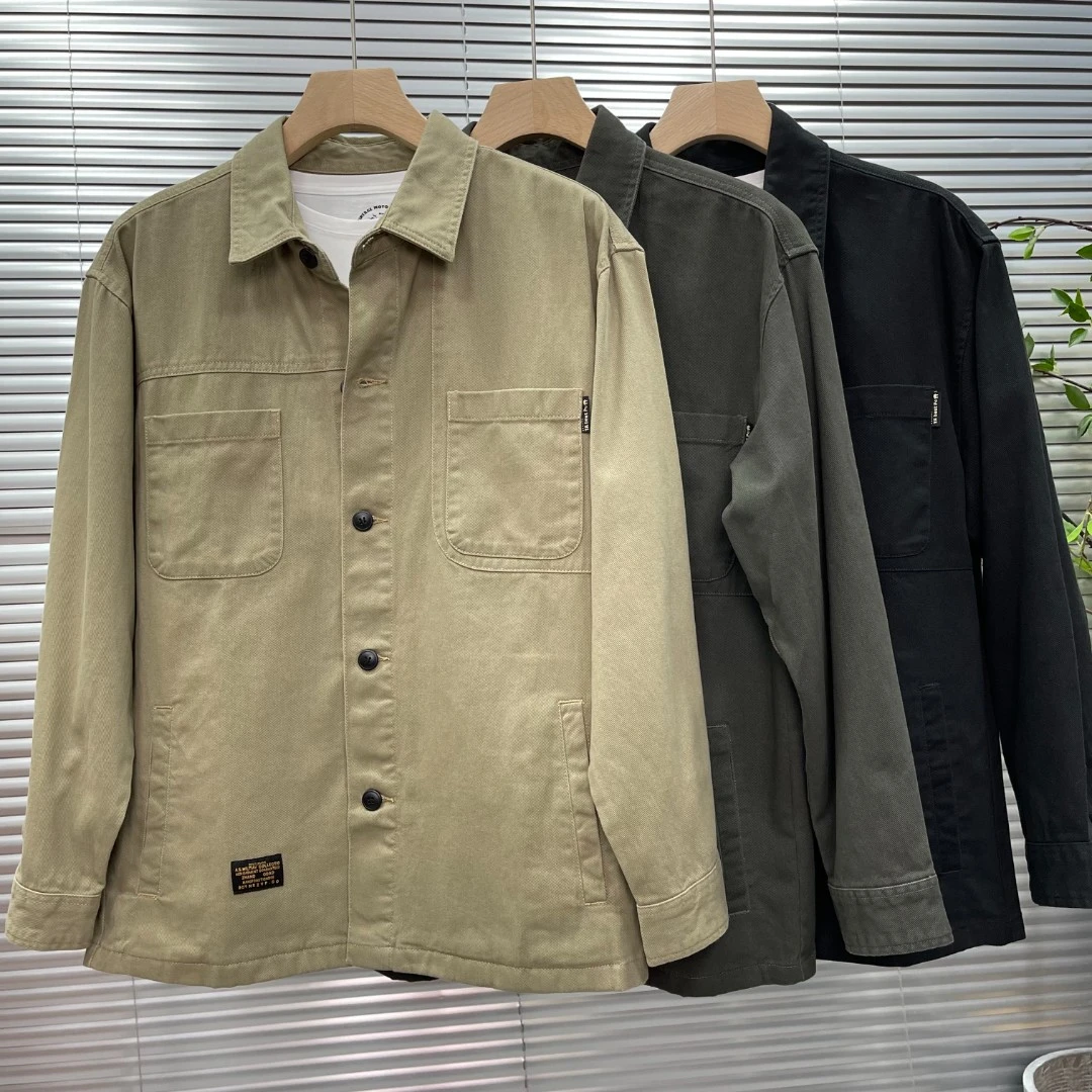 FB033秋季新款潮流翻领宽松版型扣钮外套衬衣男衬衫