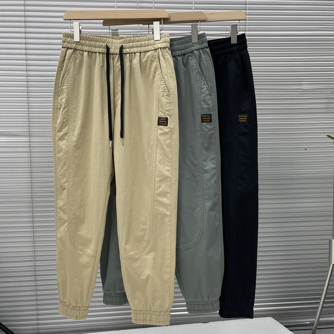 F3030夏天新款男士休闲水洗棉宽松弹力束脚十分长裤