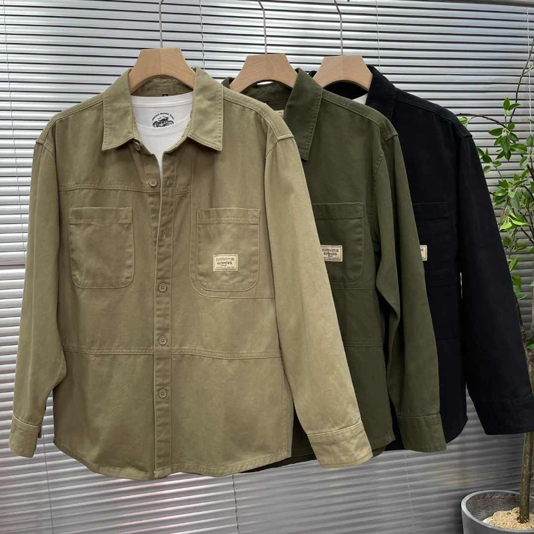 FB036春季新款宽松版型工装夹克长袖男士翻领外装长袖外套